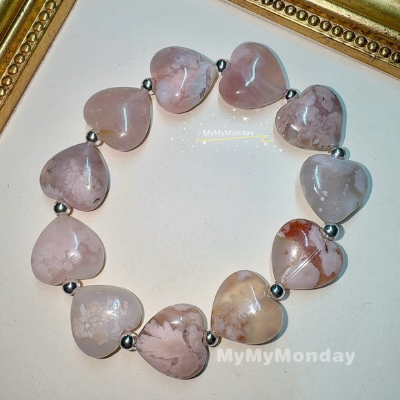 Heart Cherry Blossom Agate Bracelet 12mm - Picture 3 of 7